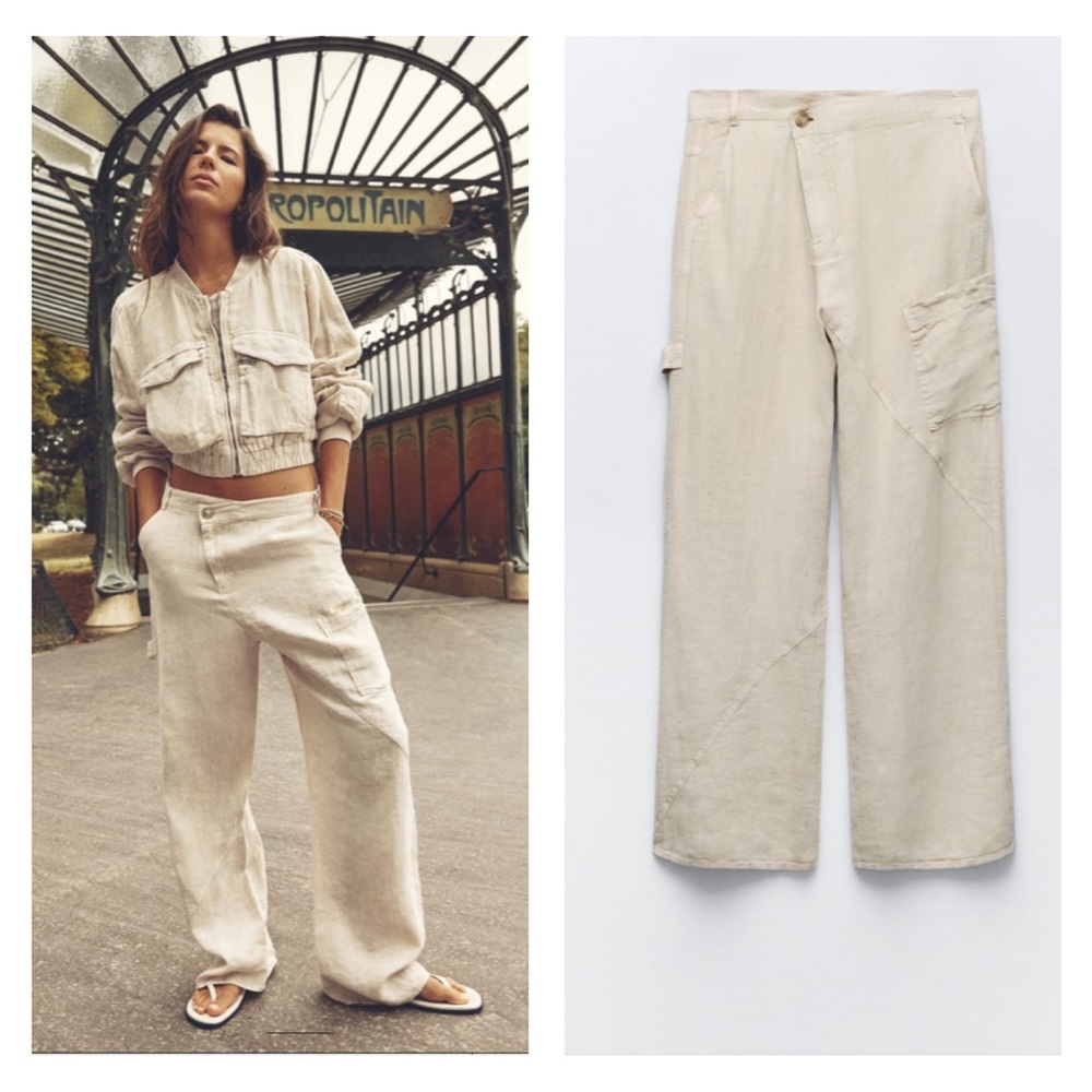 NWT Zara asymmetric waist linen pants